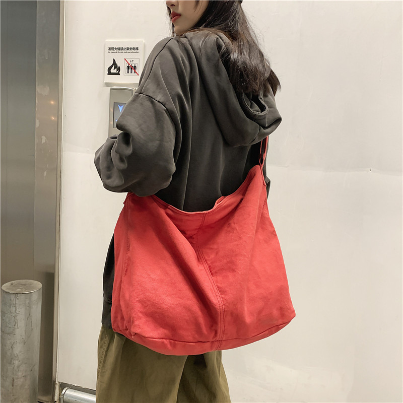 Japanese and Korean simple and laid-back style artistic washed canvas bag, large-capacity crossbody bag, student single-shoulder bag, casual shopping bag details Picture