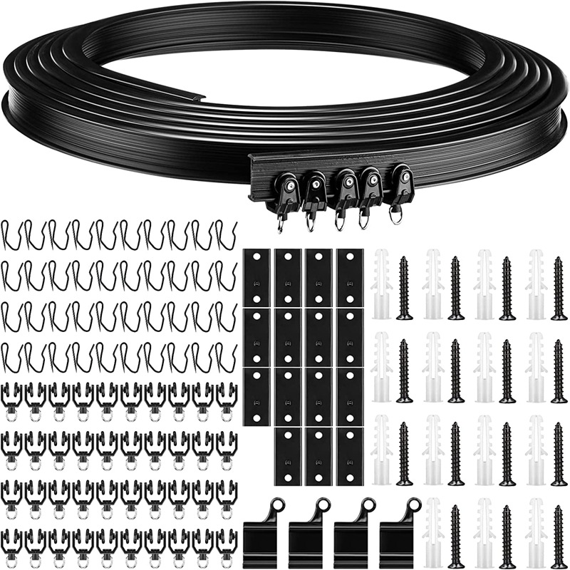 Cross-border retail black 5-meter curtain track curved rail set, bendable arc-shaped curtain silent slide hook details Picture