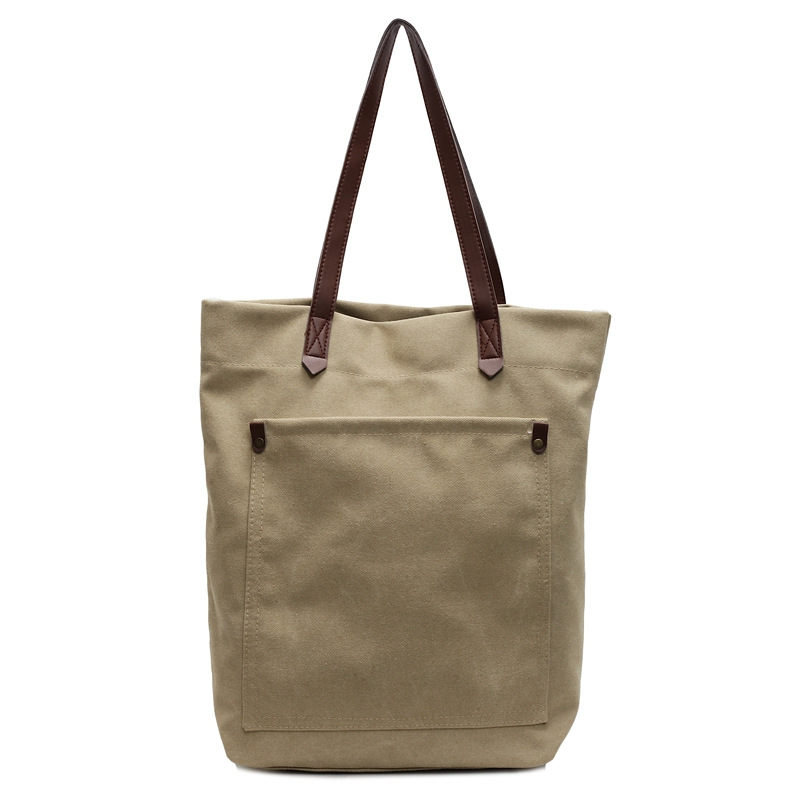 A large-capacity hand-held tote bag for men on the street in Harajuku, with a simple solid color and vintage feel, and a washable canvas single-shoulder bag for women Item Picture
