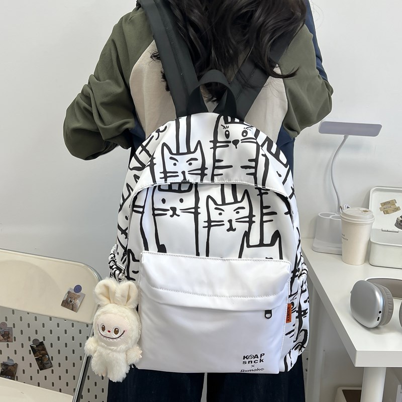 Cross-border leisure travel large-capacity backpack, street trend printed cat backpack, student lightweight schoolbag, female full figure