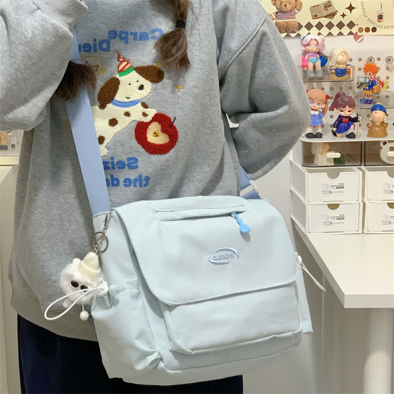 Japanese-style simple workwear crossbody bag, women's laid-back style student large-capacity postman bag, men's commuter tote bag, tutorial bag details Picture