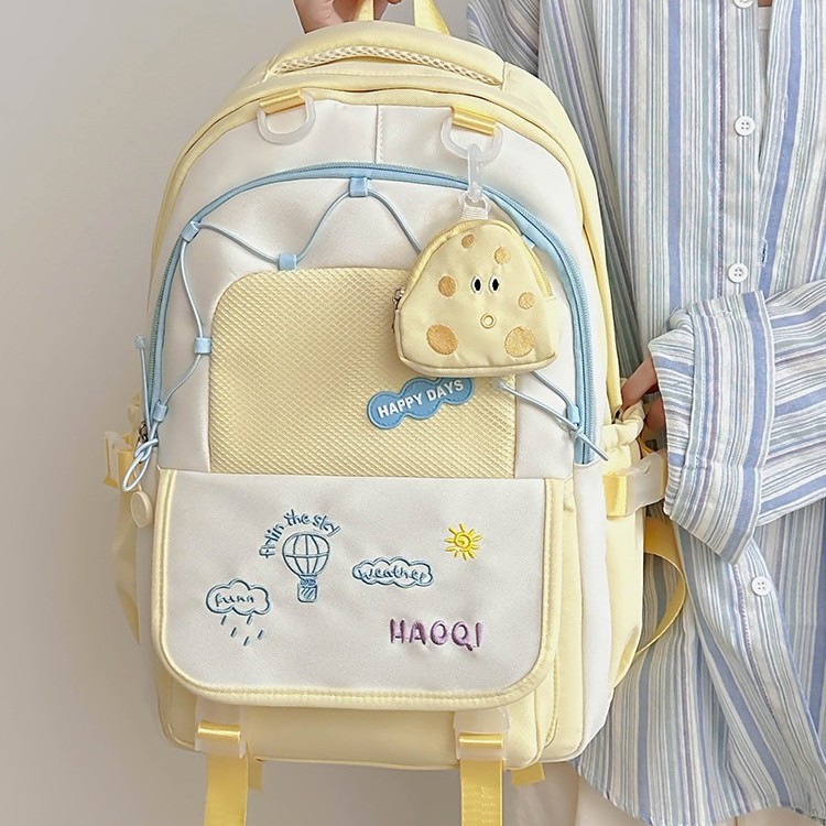 2024 Niche, simple, fresh, lightweight bag, versatile, large capacity, college style, contrasting colors, small backpack for middle and high school shoulders full figure