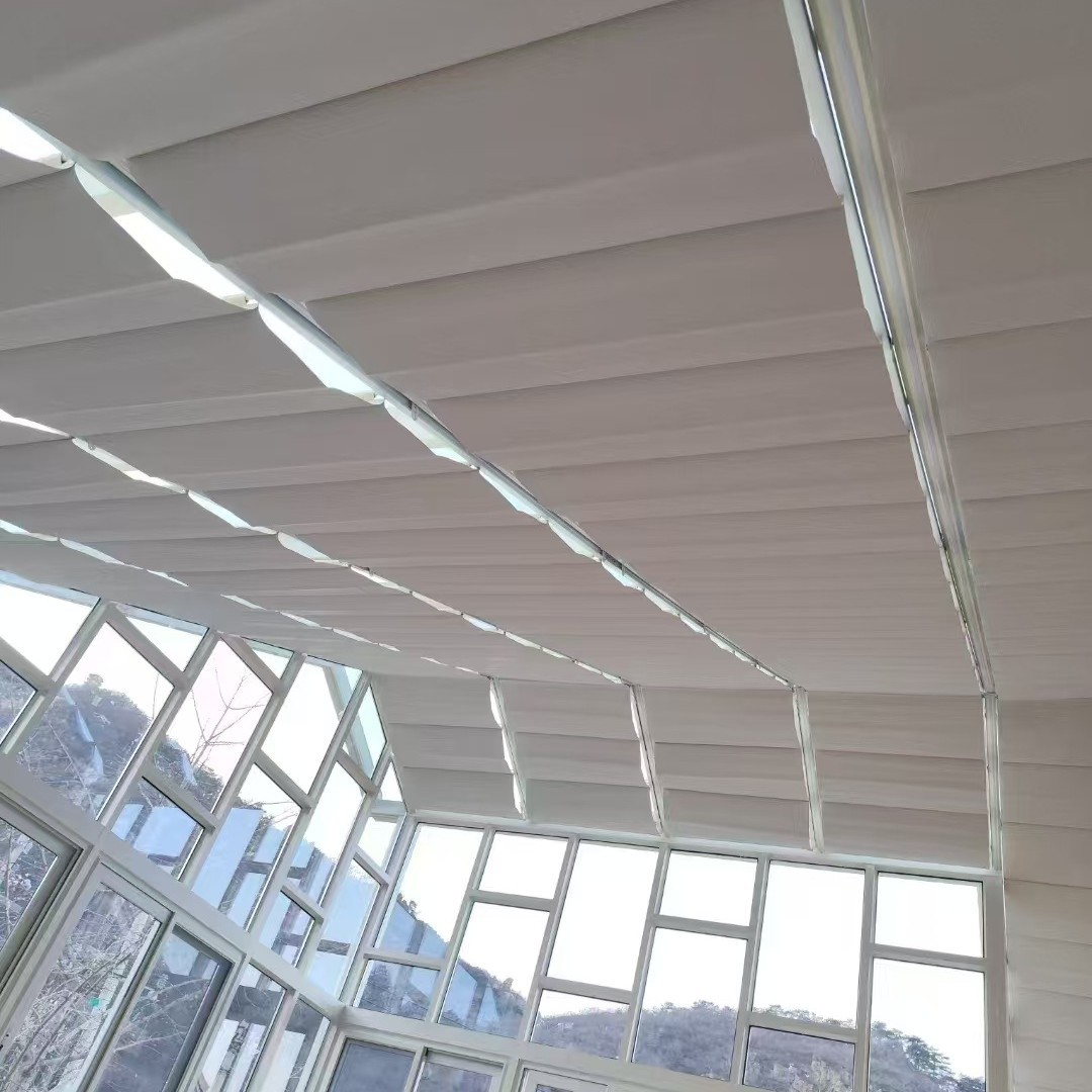 Sunroom sunshade top curtain, electric folding sunshade, hotel terrace heat insulation wavy folding ceiling curtain Specification drawing