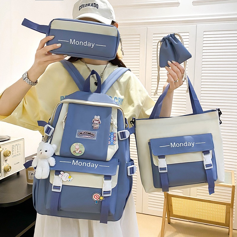 A fresh and elegant schoolbag for girls, a versatile backpack and handbag for primary school students, a fashionable color-blocking large-capacity backpack for junior high school students Specification drawing