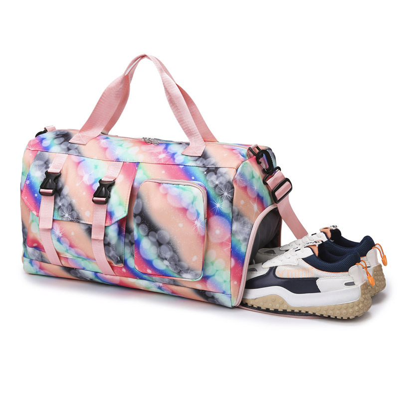 New cross-border gradient color travel bag, sports yoga fitness bag, large-capacity dry and wet separation handbag and luggage bag Specification drawing
