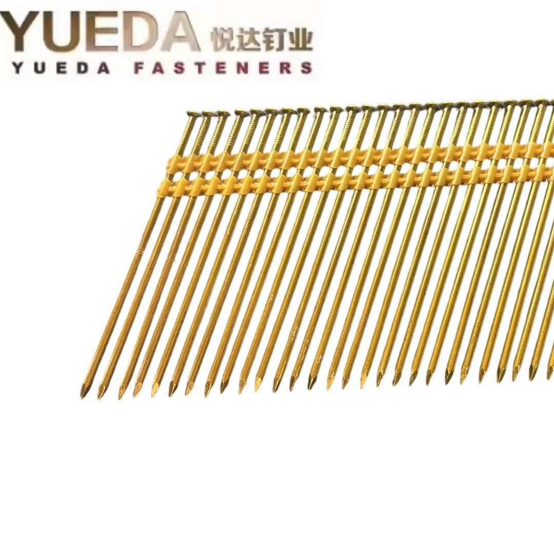 21-degree plastic row, electroplated color zinc, over-yellow paint plastic row nails, factory direct supply, export quality wholesale price Application Scenario