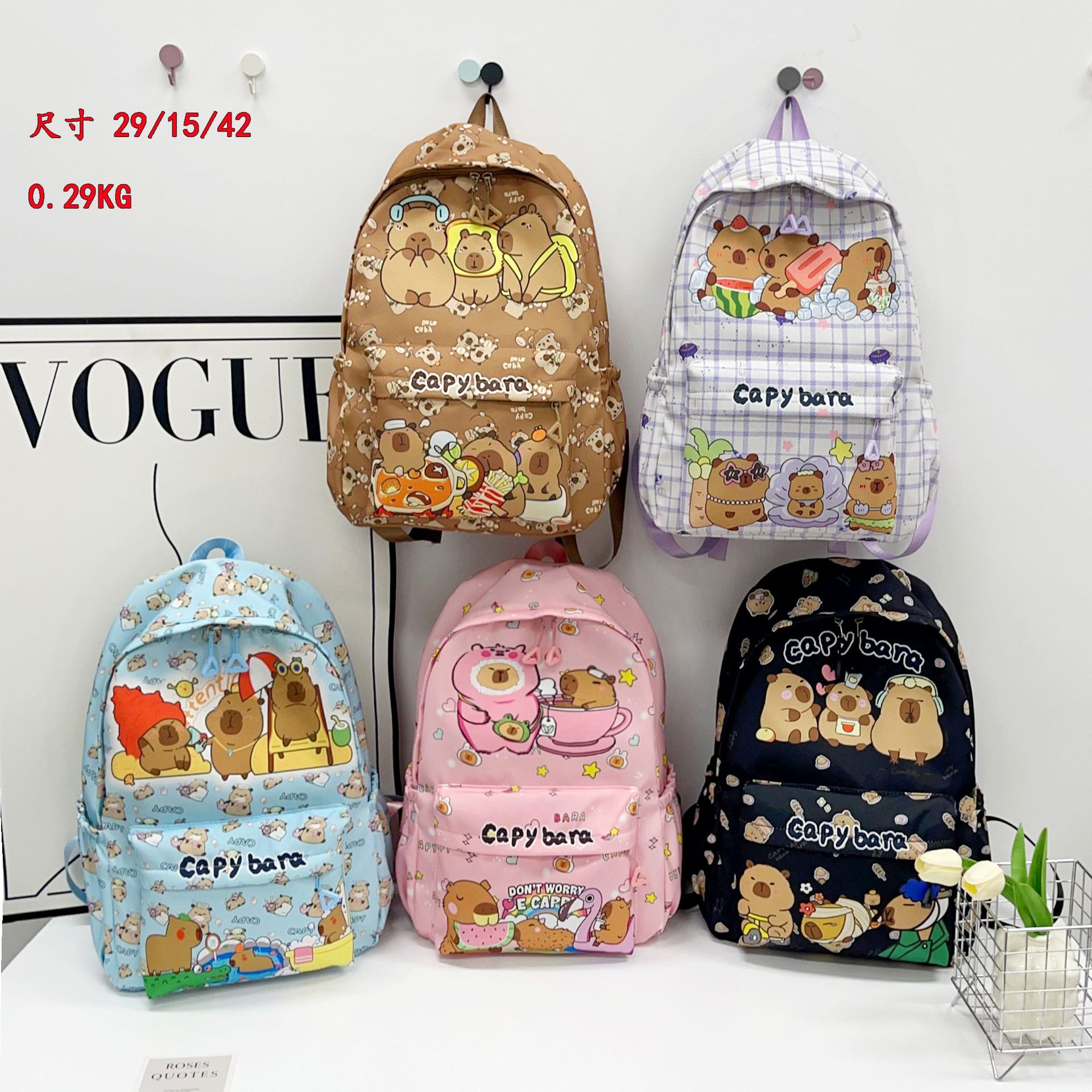 Capibala Schoolbag for girls, a new cartoon backpack for primary and secondary school students, a trendy printed capybara student bag full figure