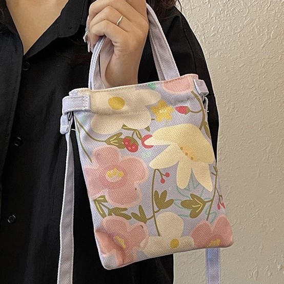 Fashionable cloth bag with high appearance level, ins printed cartoon handbag, soft, light and large capacity, single-shoulder crossbody bag for young women full figure