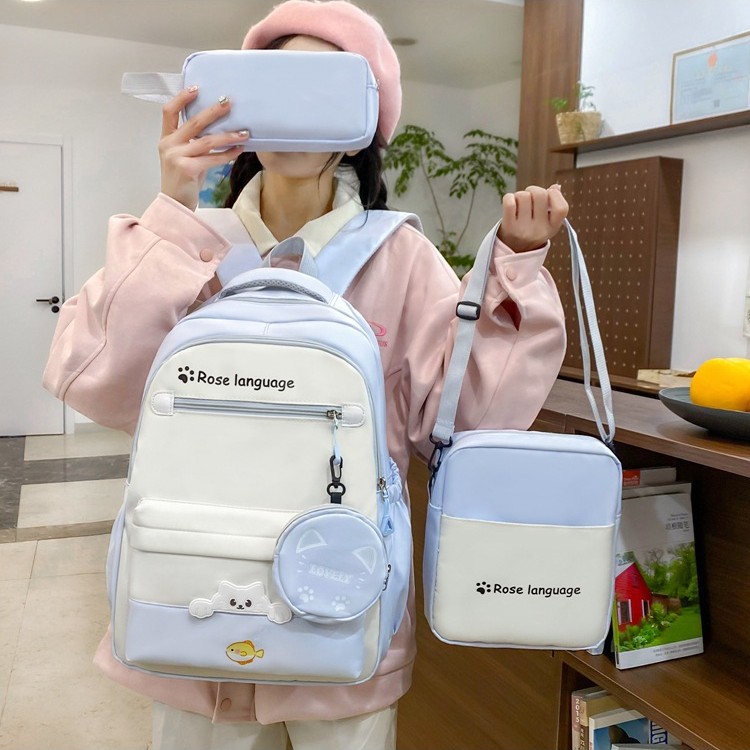 High appearance level, cute cat, large-capacity student junior and senior high school schoolbag, color-blocking printed multi-functional tutorial bag, backpack Application Scenario