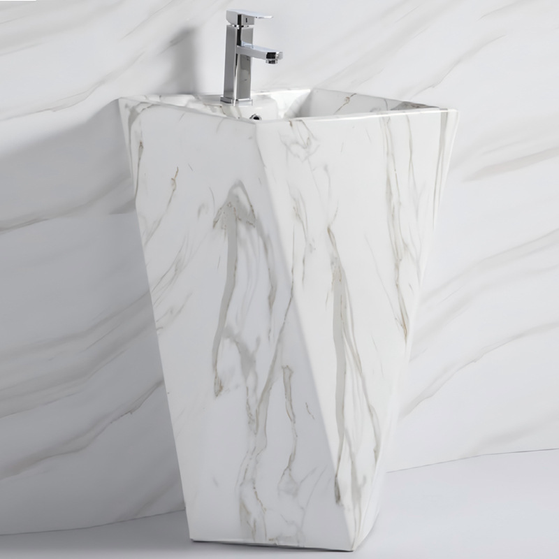Nordic ceramic column basin, rock plate column type integrated washbasin, hotel light luxury bathroom, stone pattern washbasin Specification drawing