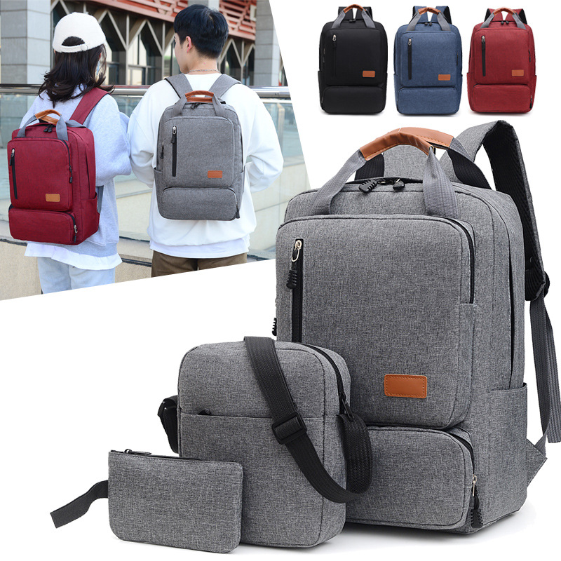 A new set of three-piece business backpacks, a large-capacity Oxford cloth computer bag for casual use, and a lightweight college student schoolbag are designed full figure