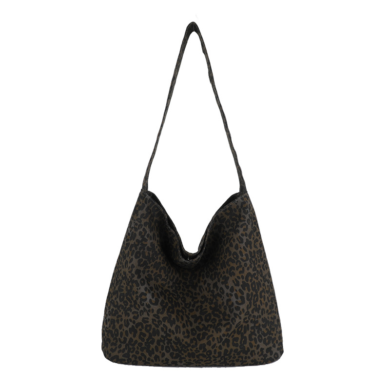 Fashionable leopard print canvas bag, large-capacity single-shoulder bag for women, 2024 new Japanese-style versatile and laid-back casual tote bag Item Picture