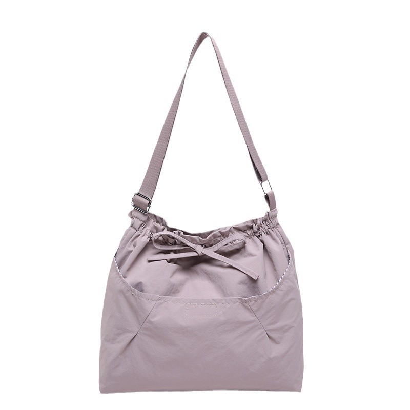 Single-shoulder bag, bucket bag, tote bag, solid-color casual dumpling bag, pleated bow, fashionable and simple underarm cloth bag Item Picture