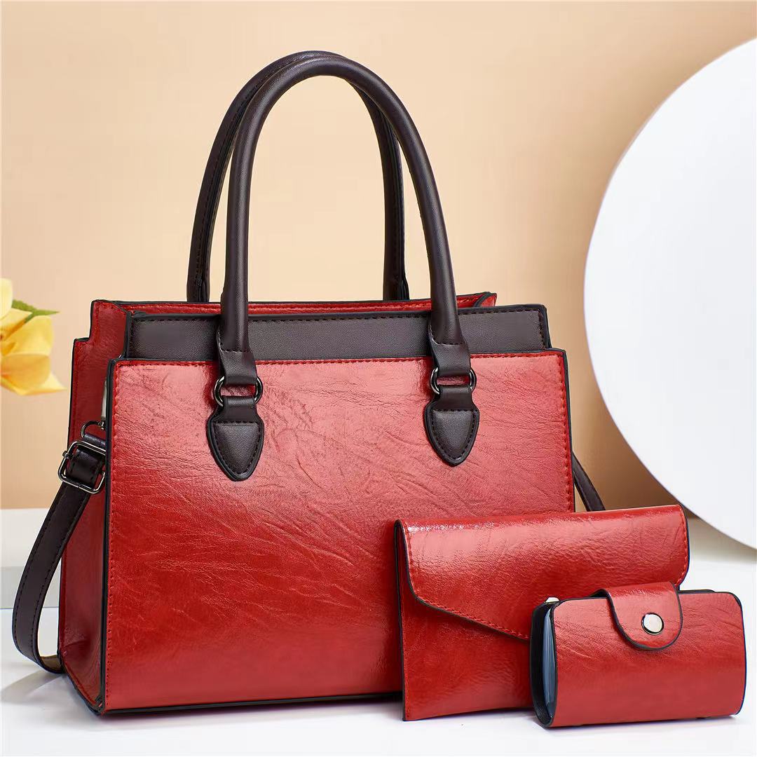 High-end handbag 2023 new style fashionable mother and child bag, three-piece set, single-shoulder bag, large capacity, elegant and retro women's bag Item Picture