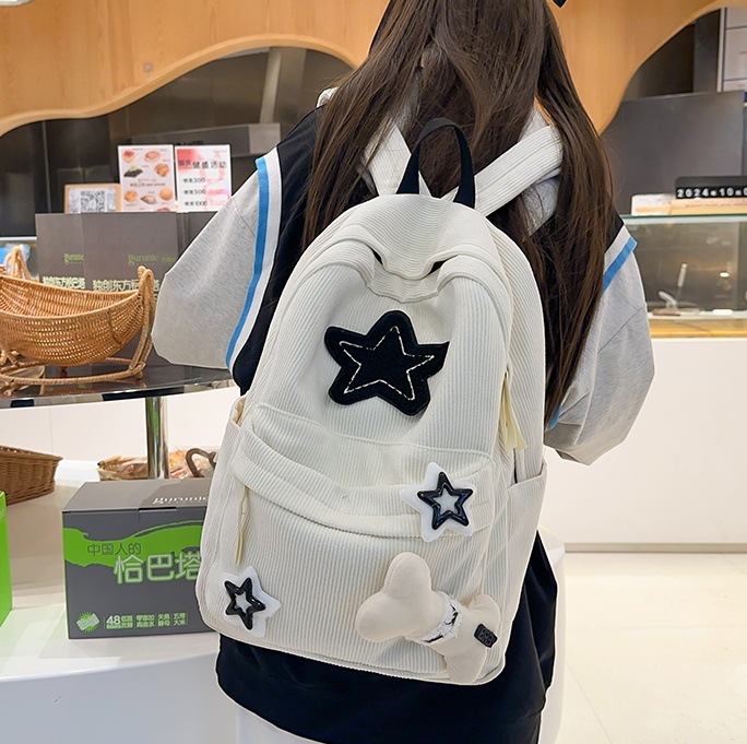 Japanese-style InS-style cute star schoolbag, female high school student corduroy backpack, casual college student campus backpack full figure