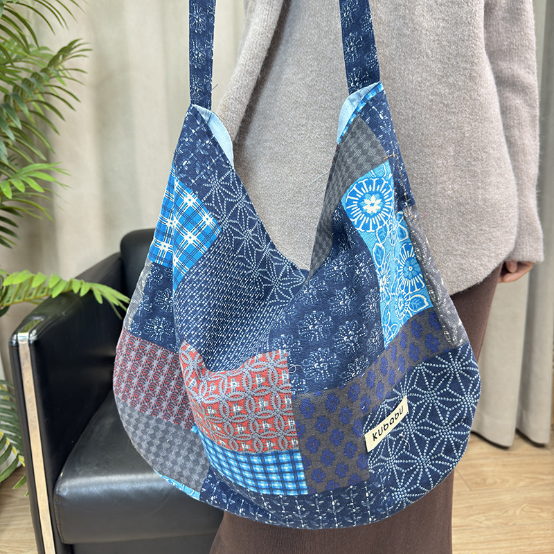 Ethnic art cotton and linen retro ethnic style patchwork printed fabric patchwork single-shoulder crossbody women's forest-themed casual bag details Picture