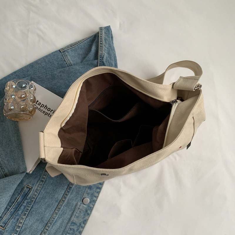 New Korean version canvas bag for women, large-capacity single-shoulder crossbody bag, college student class bag, letter-embroidered tote bag Application Scenario