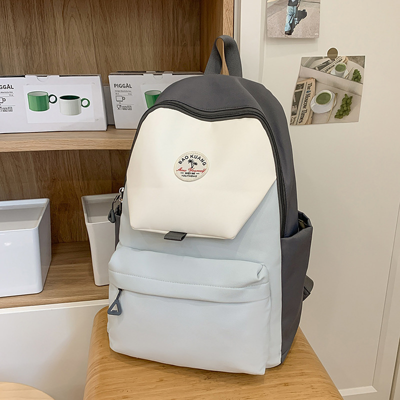 Color-blocking InS-style backpack, Japanese-style patchwork schoolbag, backpack for girls, high school, junior high school and college students details Picture