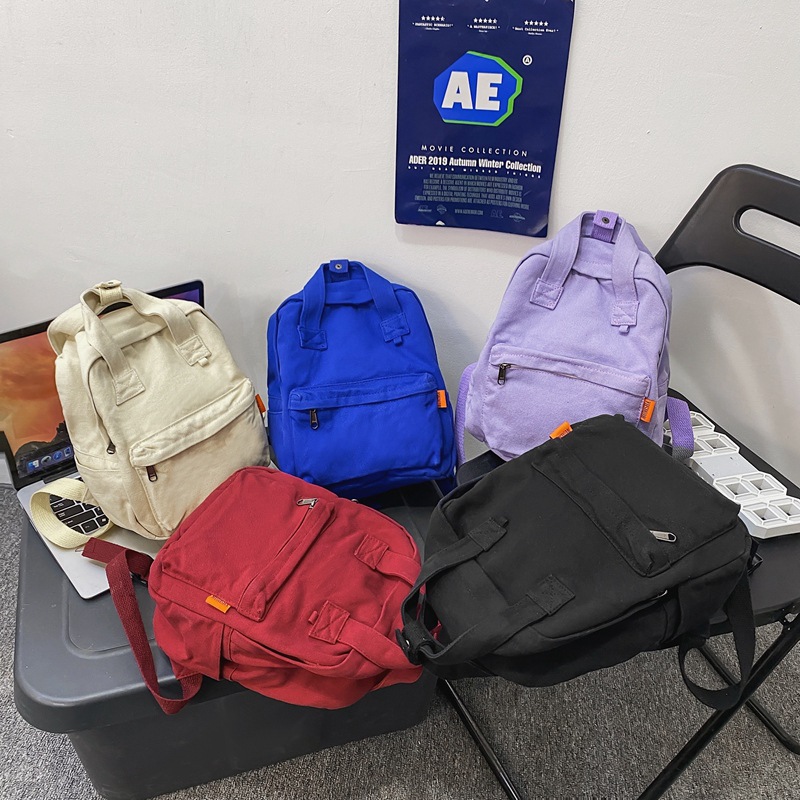2024 New style backpack for female students, artistic and retro canvas bag, solid color, casual and versatile, small backpack for shopping and traveling Application Scenario