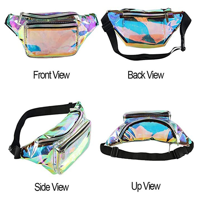 Amazon's in-stock colorful laser PVC sports waist bag, multi-pocket adjustable shoulder strap, outdoor waterproof storage bag details Picture