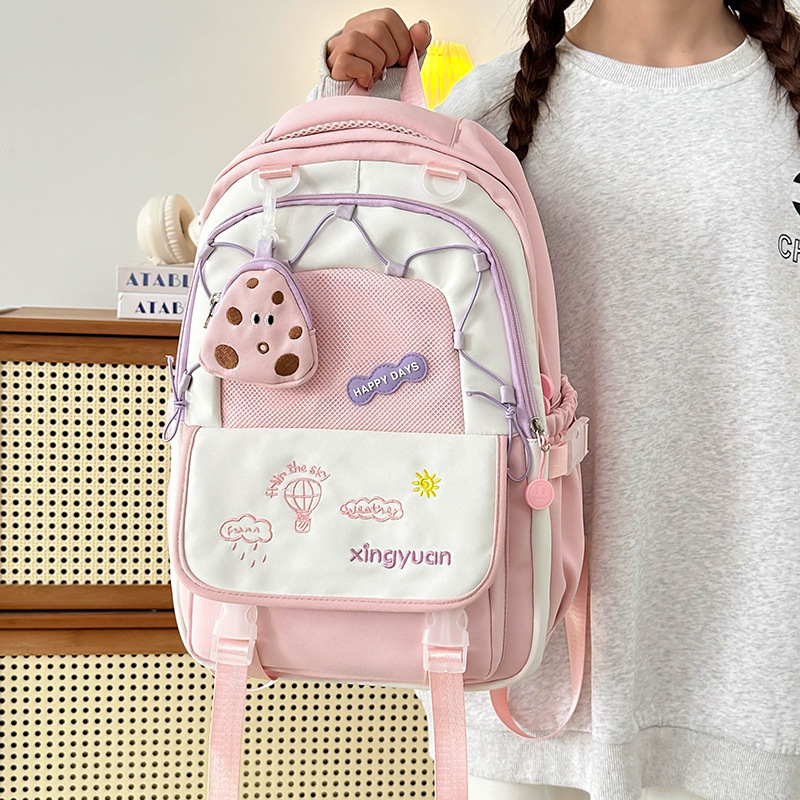 High appearance level, cute and fresh, color-blocking schoolbag with multiple layers, adorable letter embroidery backpack for primary and secondary school girls details Picture