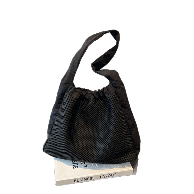 New large-capacity, simple 2025, soft and lightweight, hollowed-out mesh nylon women's bag, casual tote bag Item Picture