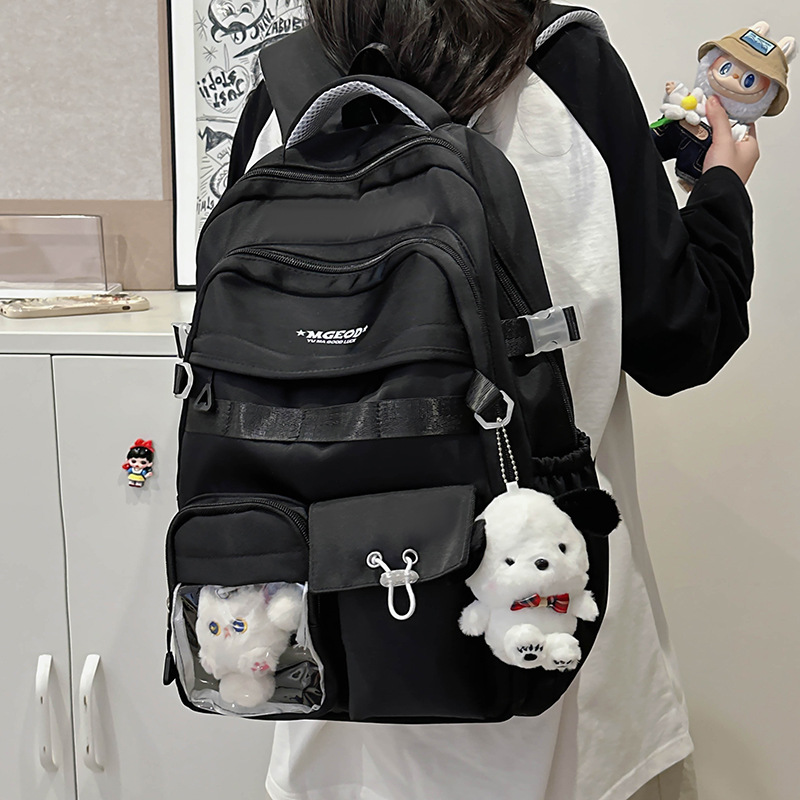 Japanese-style ins campus casual solid-color schoolbag, simple and versatile, lightweight couple backpack, high school and college student backpack details Picture