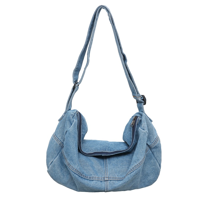New Japanese-style retro distressed washed denim crossbody bag, women's large-capacity travel bag, casual single-shoulder tote bag Item Picture