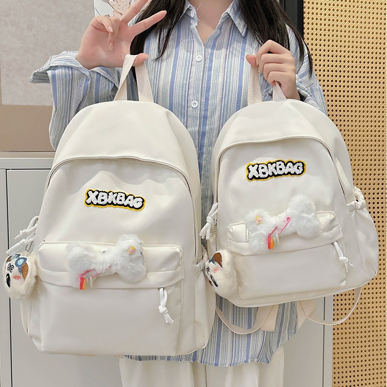High appearance level, ins style cute middle school schoolbag, casual travel backpack for girls, solid color, simple texture backpack details Picture