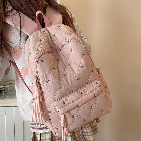 New Korean campus style, versatile for commuting to school, high appearance level, large-capacity embroidered bow backpack details Picture