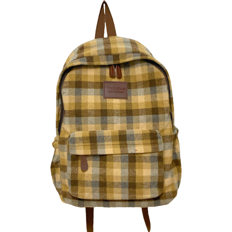 The new autumn and winter fashion check pattern large-capacity backpack is cute and versatile for student girls. It's a backpack for students to go to class Item Picture