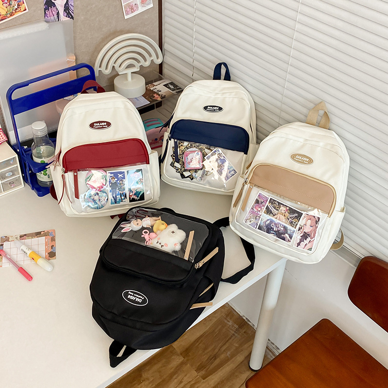 Versatile and cute backpack 2025, large-capacity Japanese-style transparent backpack for girls, Baggy pain bag, kid bag, student schoolbag full figure