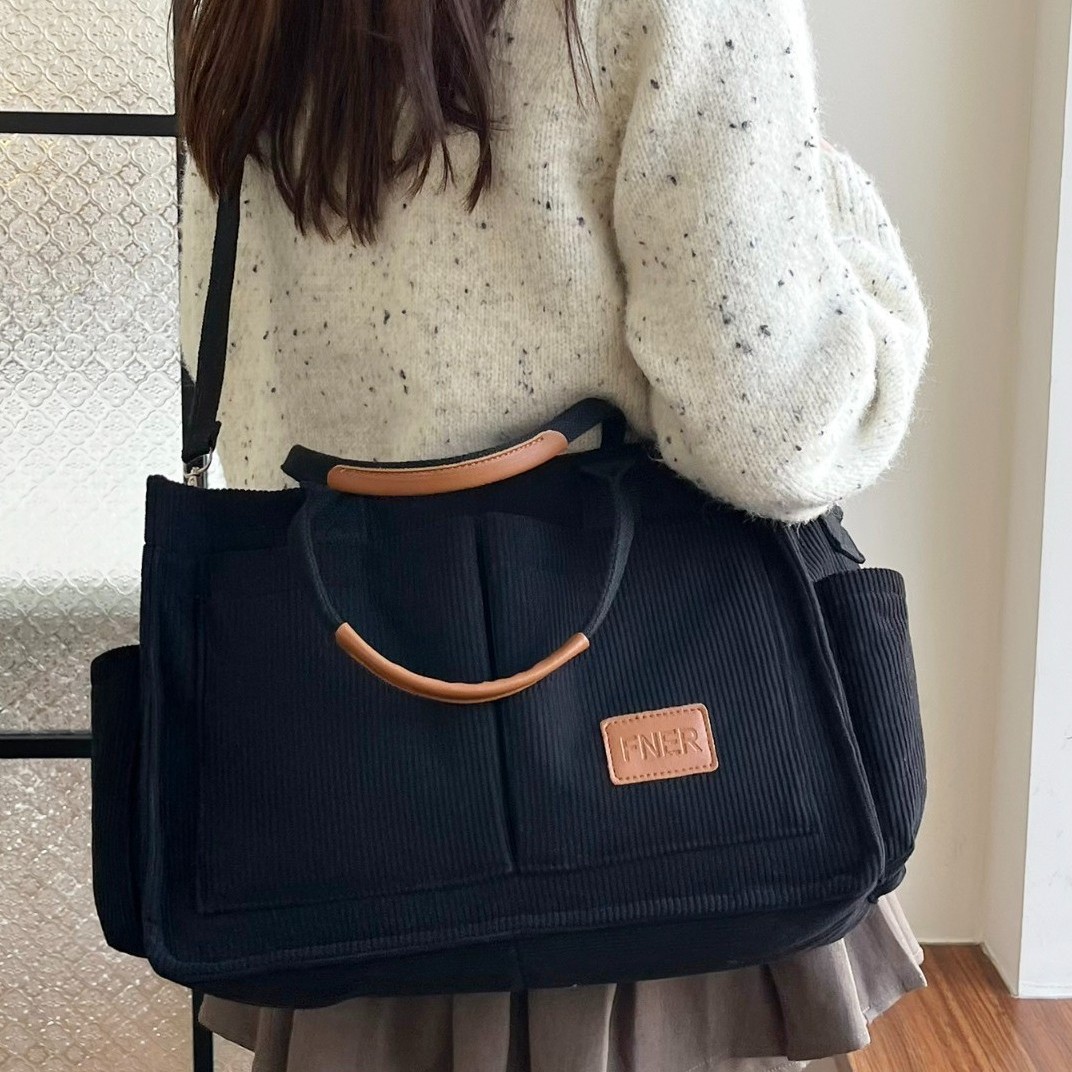 2024 New corduroy single-shoulder bag for women's casual large-capacity handbag, Korean style fashionable crossbody fashionable fabric bag Specification drawing