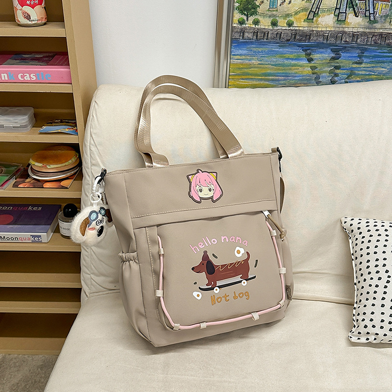 Single-shoulder bag, tote bag, zipper cloth bag, cartoon puppy, Korean style, fashionable and versatile, tutorial bag, Japanese style, multi-functional single-shoulder full figure