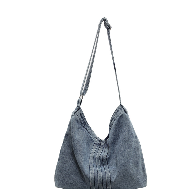 Artistic and casual denim single-shoulder bag for women, 2024 new large-capacity tote bag, fashionable and simple student class bag Item Picture