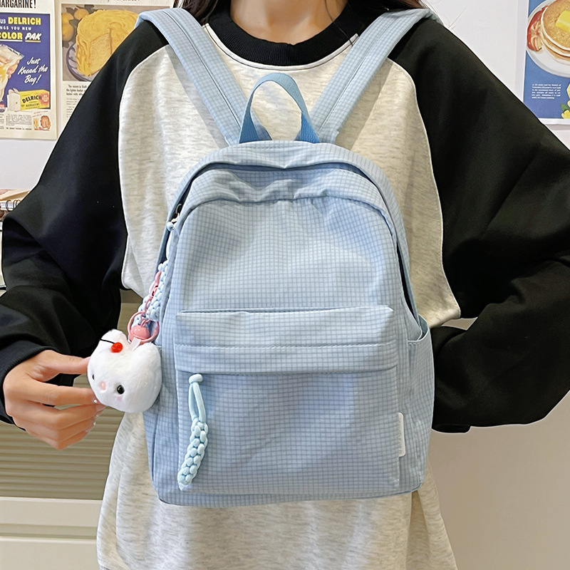 Cross-border fresh and clean campus schoolbags, simple backpacks for junior high school and college students, solid-color backpacks, commuting and travel backpacks details Picture