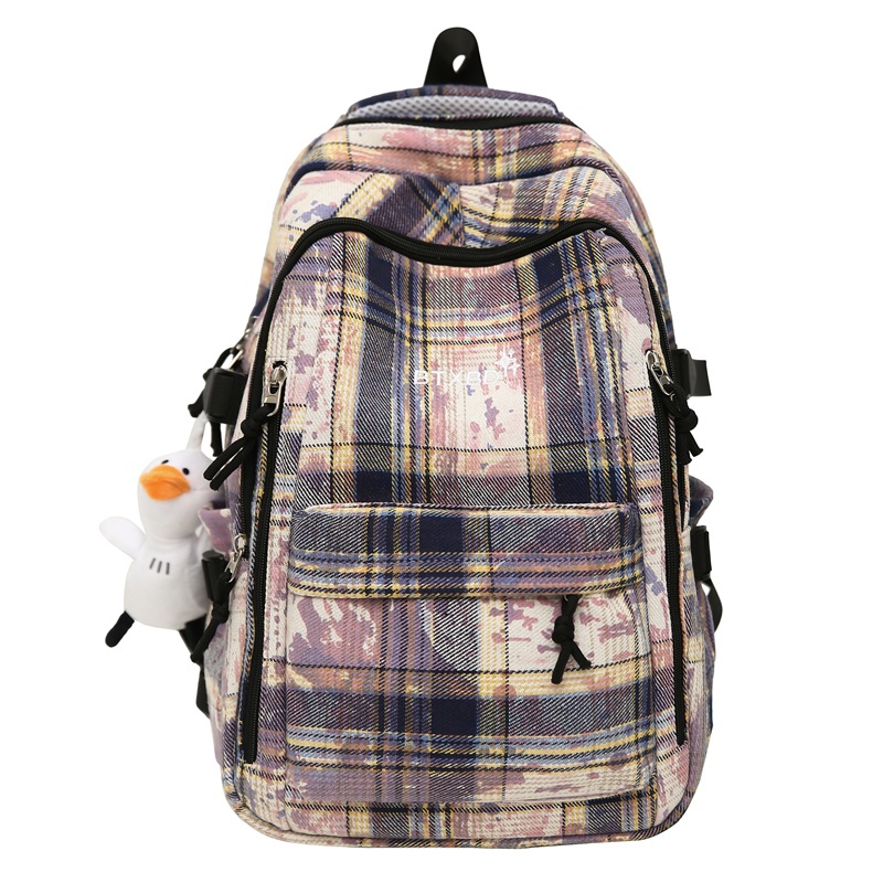 Checkered schoolbag for girls, Korean-style campus couple commuting backpack, new Japanese-style ins style backpack for junior and senior high school students Item Picture