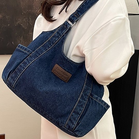 Artistic shoulder bag, casual denim, versatile Japanese tote bag, large bag, fashionable single-shoulder bag, laid-back underarm bag Specification drawing