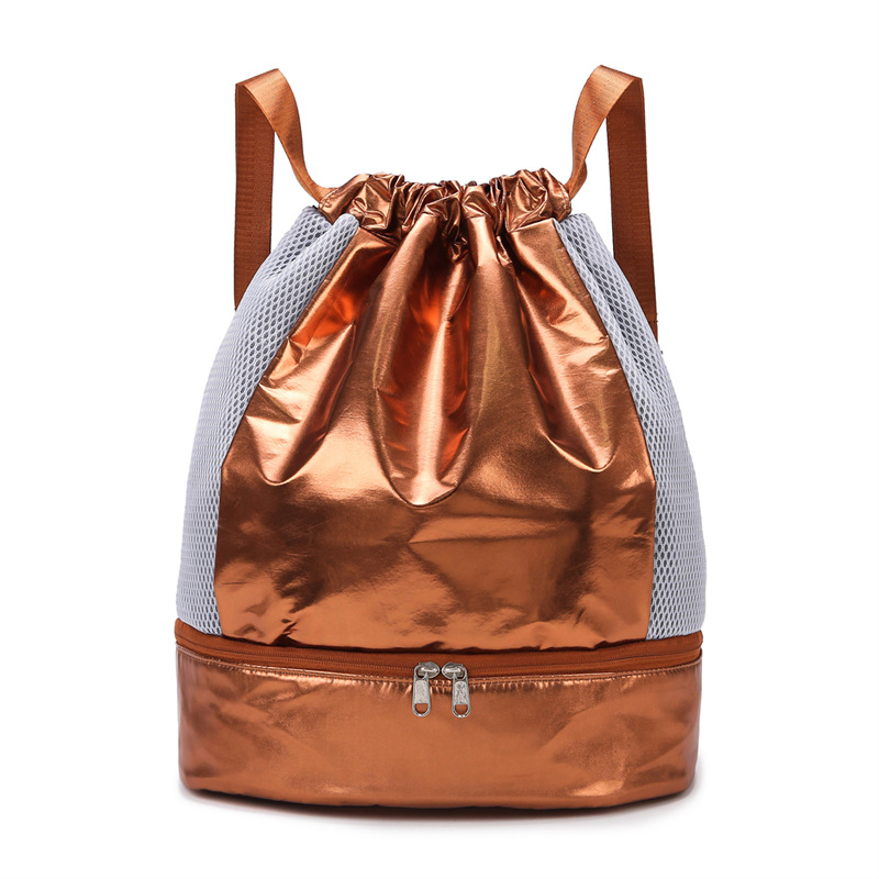 Export drawstring pearlescent swimming and fitness bag, large-capacity dry-wet separation storage bag, outdoor travel lightweight backpack Item Picture