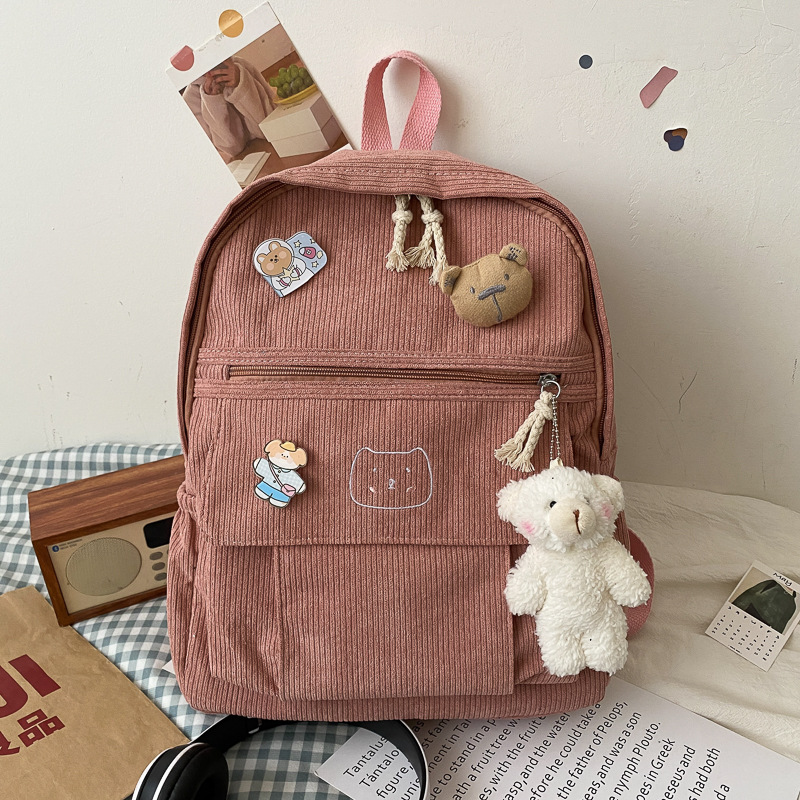 New versatile schoolbag for girls, Korean version, Harajuku High School college students, corduroy versatile corduroy, cute travel backpack full figure
