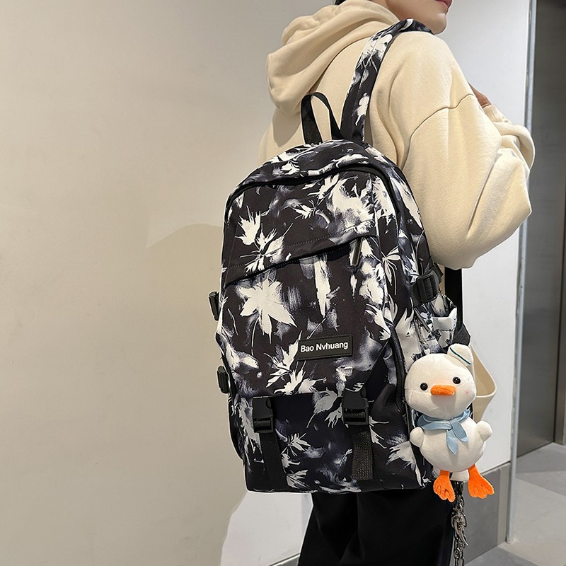 Chinese-style tie-dyed backpack, large-capacity multi-functional travel bag for high school and college students, casual bag, student schoolbag details Picture