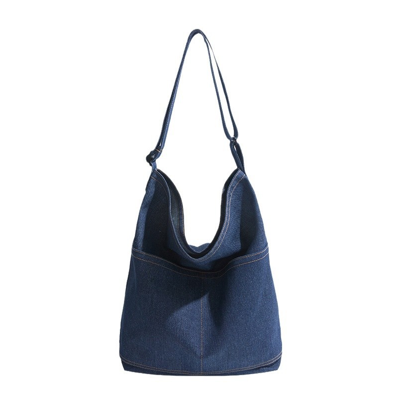 New 2024 Hong Kong-style artistic denim bag for women, Korean-style artistic single-shoulder bag, laid-back style, large-capacity crossbody bag Item Picture