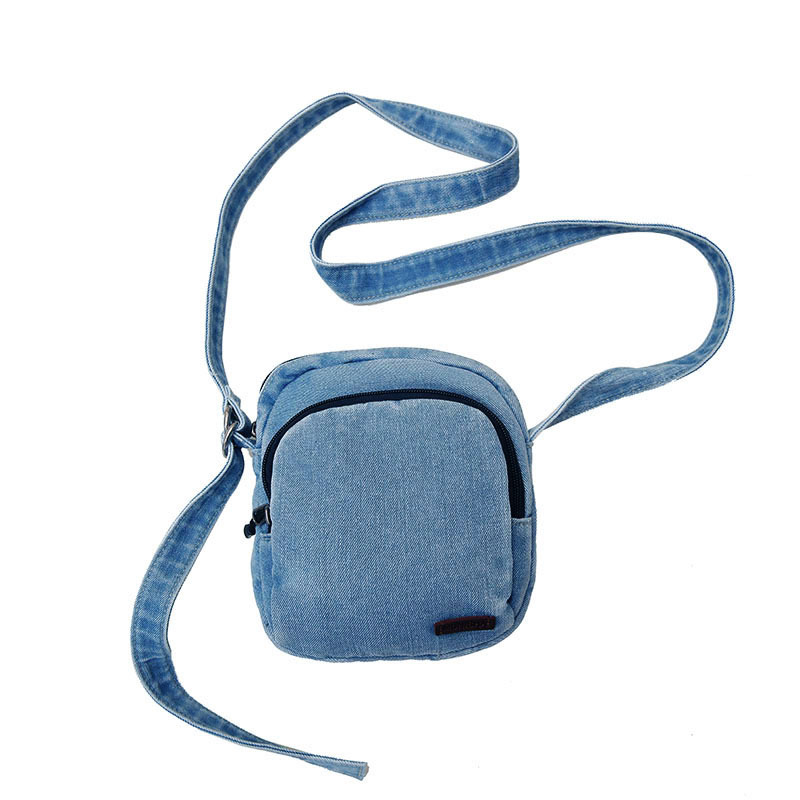 Canvas crossbody bag, women's retro ins denim student small backpack, summer mobile phone bag, casual single-shoulder small bag Item Picture