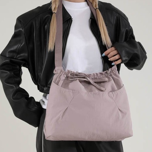 Single-shoulder bag, bucket bag, tote bag, solid-color casual dumpling bag, pleated bow, fashionable and simple underarm cloth bag details Picture