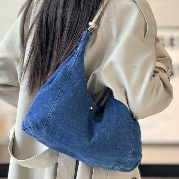 High-end denim tote bag for women, new summer 2025, niche casual commuting underarm bag, crossbody single-shoulder bag Specification drawing