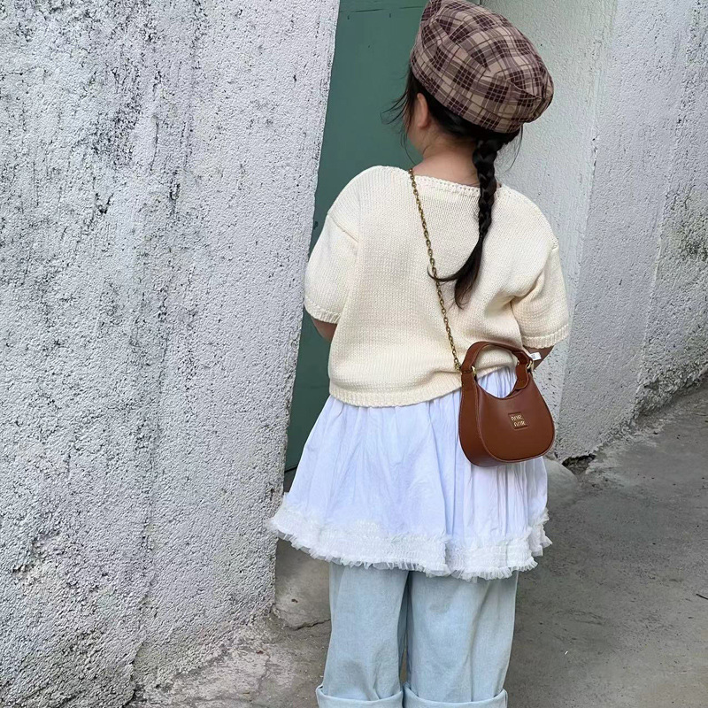 Korean version single-shoulder bag for boys and girls, simple solid color, stylish mini children's chain bag, 2024 new style foreign trade children's bag Specification drawing