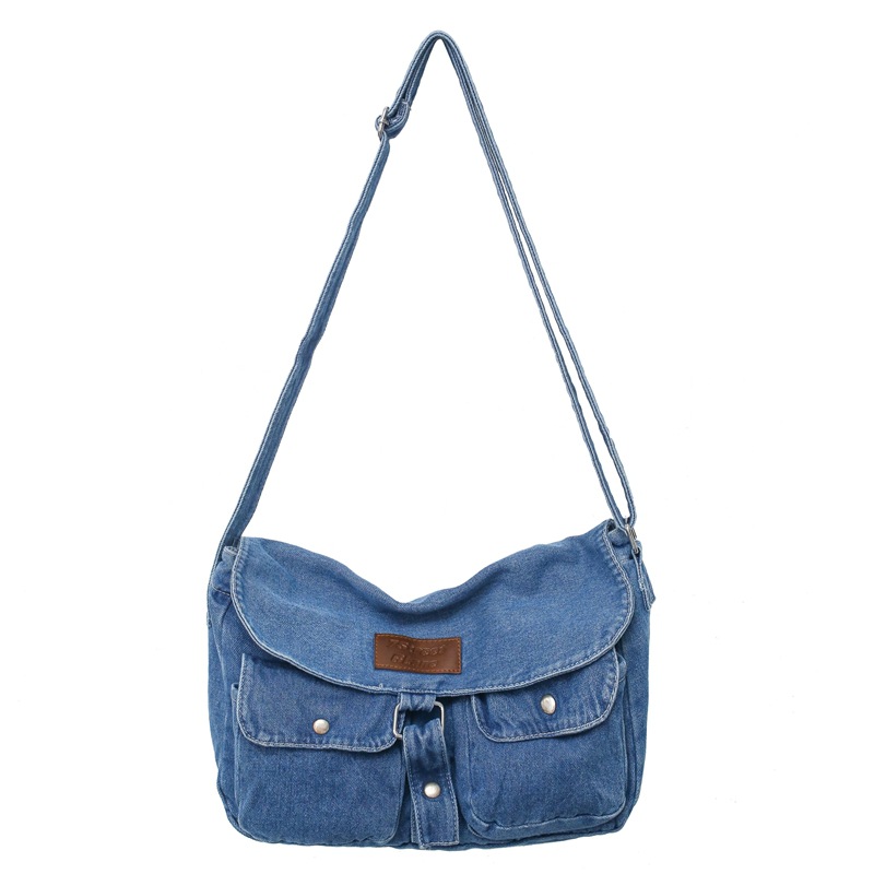 Artistic denim canvas bag 2023 New style, fashionable multi-pocket crossbody bag, college student class bag, Japanese and Korean casual backpack Item Picture