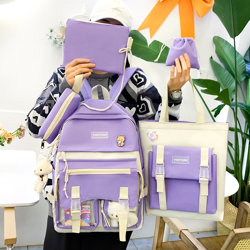 Schoolbag for junior high school girls, lightweight schoolbag for primary school students, cute and girlish, princess, large capacity four-piece backpack set details Picture