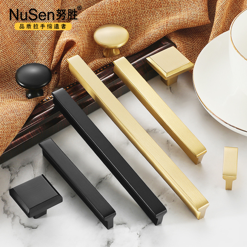 Nusheng pure copper handle extended modern simple wardrobe cabinet door handle all-copper drawer T-shaped handle gold Specification drawing