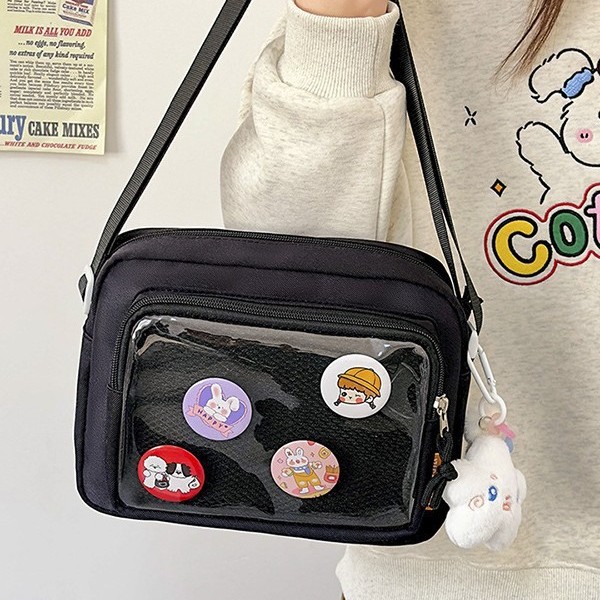 2025 Simple and transparent pain Bag, Japanese-style fresh girl bag, large capacity, cute student color-blocking single-shoulder crossbody bag Application Scenario